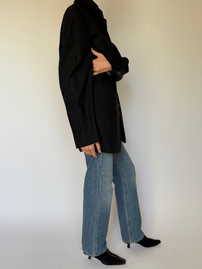 Vintage Single-Breasted Wool Blazer Black 6587