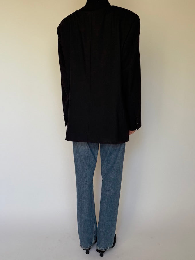 Vintage Single-Breasted Wool Blazer Black 6587