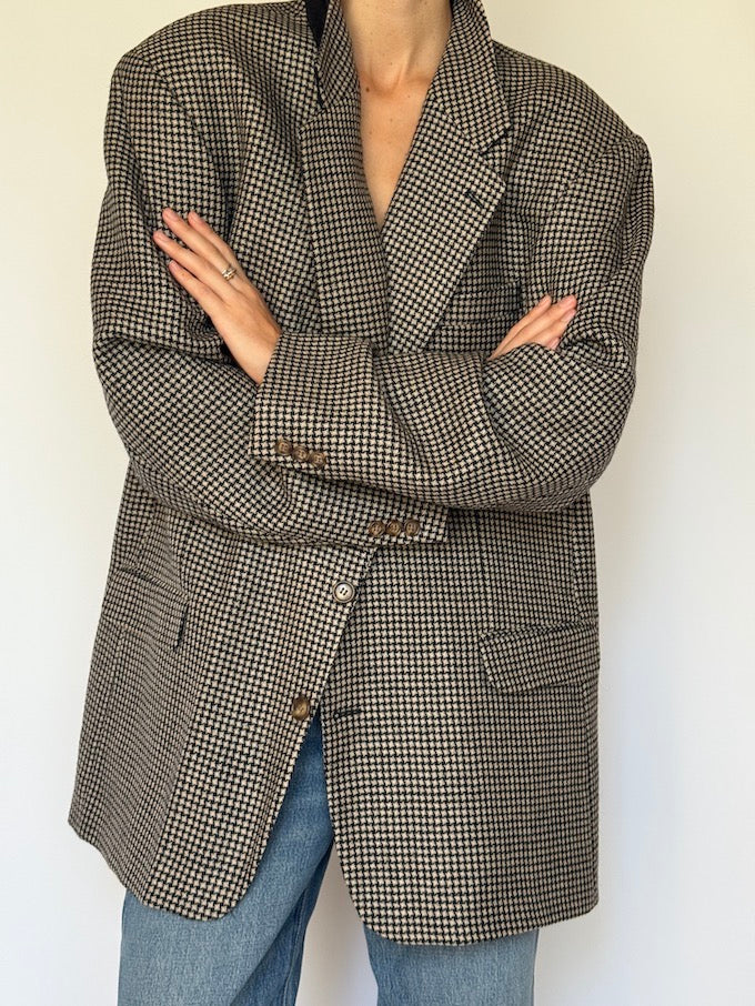 Vintage Houndstooth Oversized Wool Blazer 6588