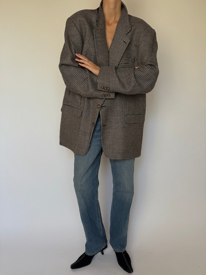 Vintage Houndstooth Oversized Wool Blazer 6588