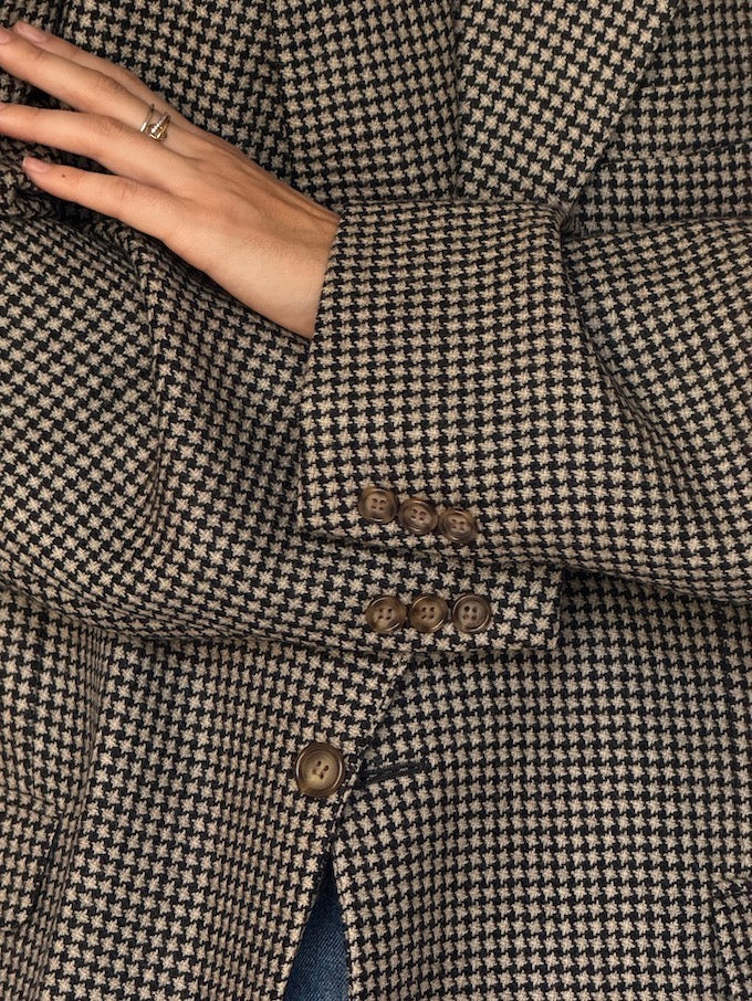 Vintage Houndstooth Oversized Wool Blazer 6588