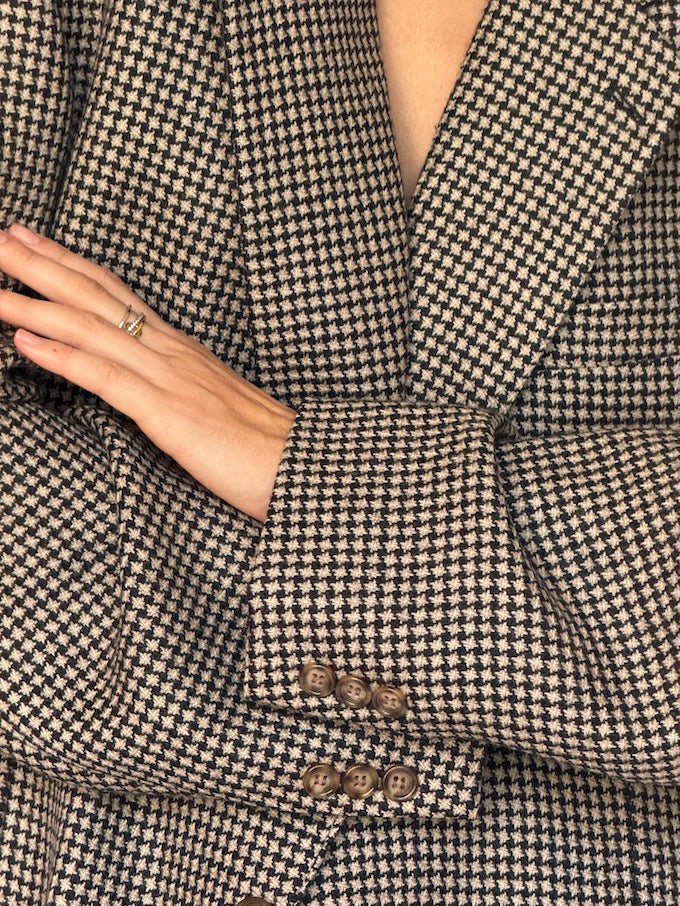 Vintage Houndstooth Oversized Wool Blazer 6588