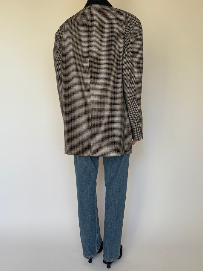 Vintage Houndstooth Oversized Wool Blazer 6588