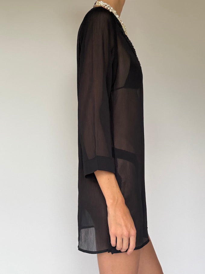 Vintage Sheer Swim Cover-Up Black 6433