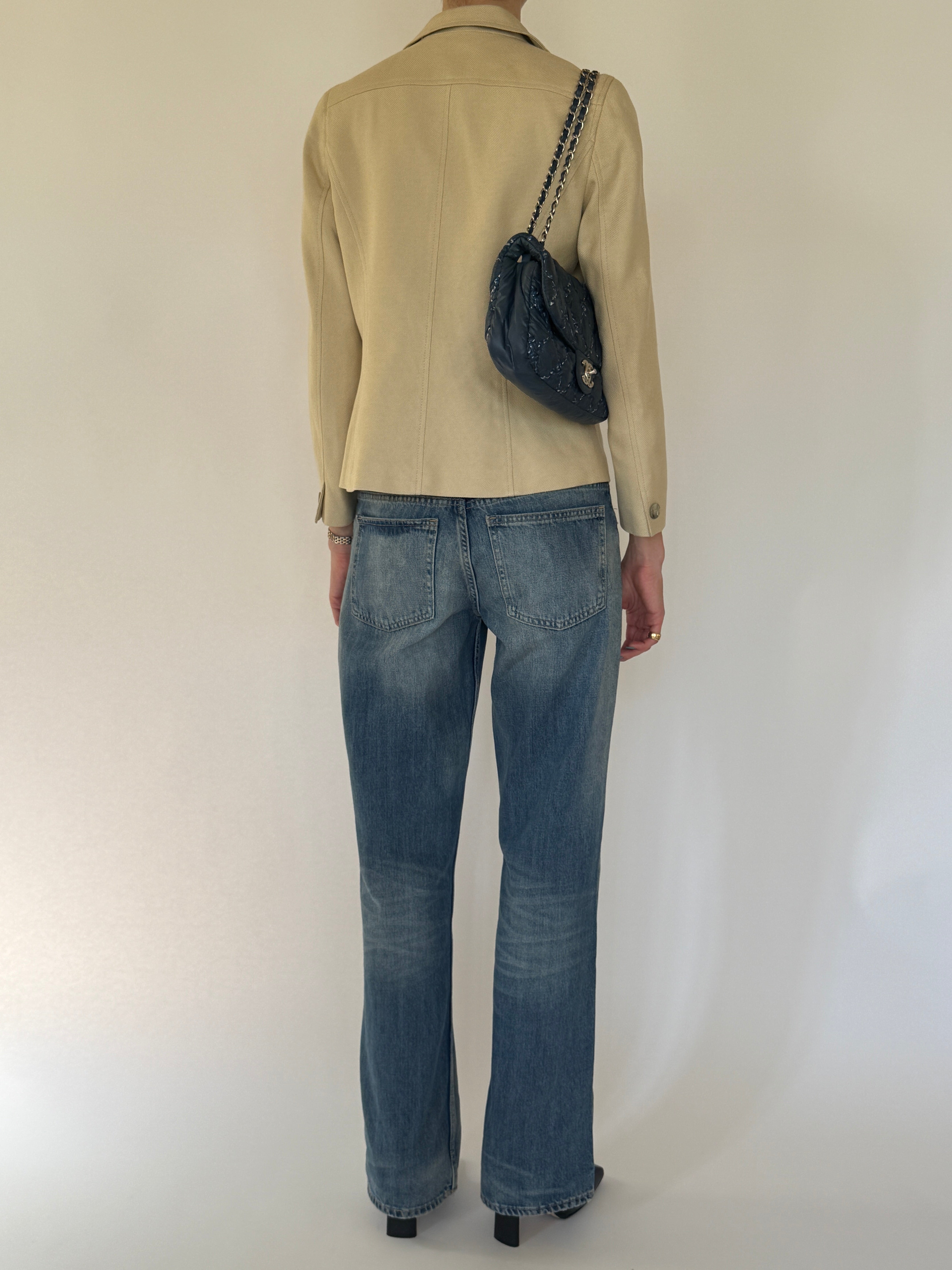 Vintage beige structured blazer back view