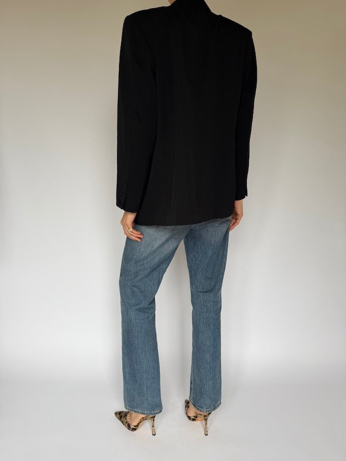 Vintage Double-Breasted Blazer Black 6011