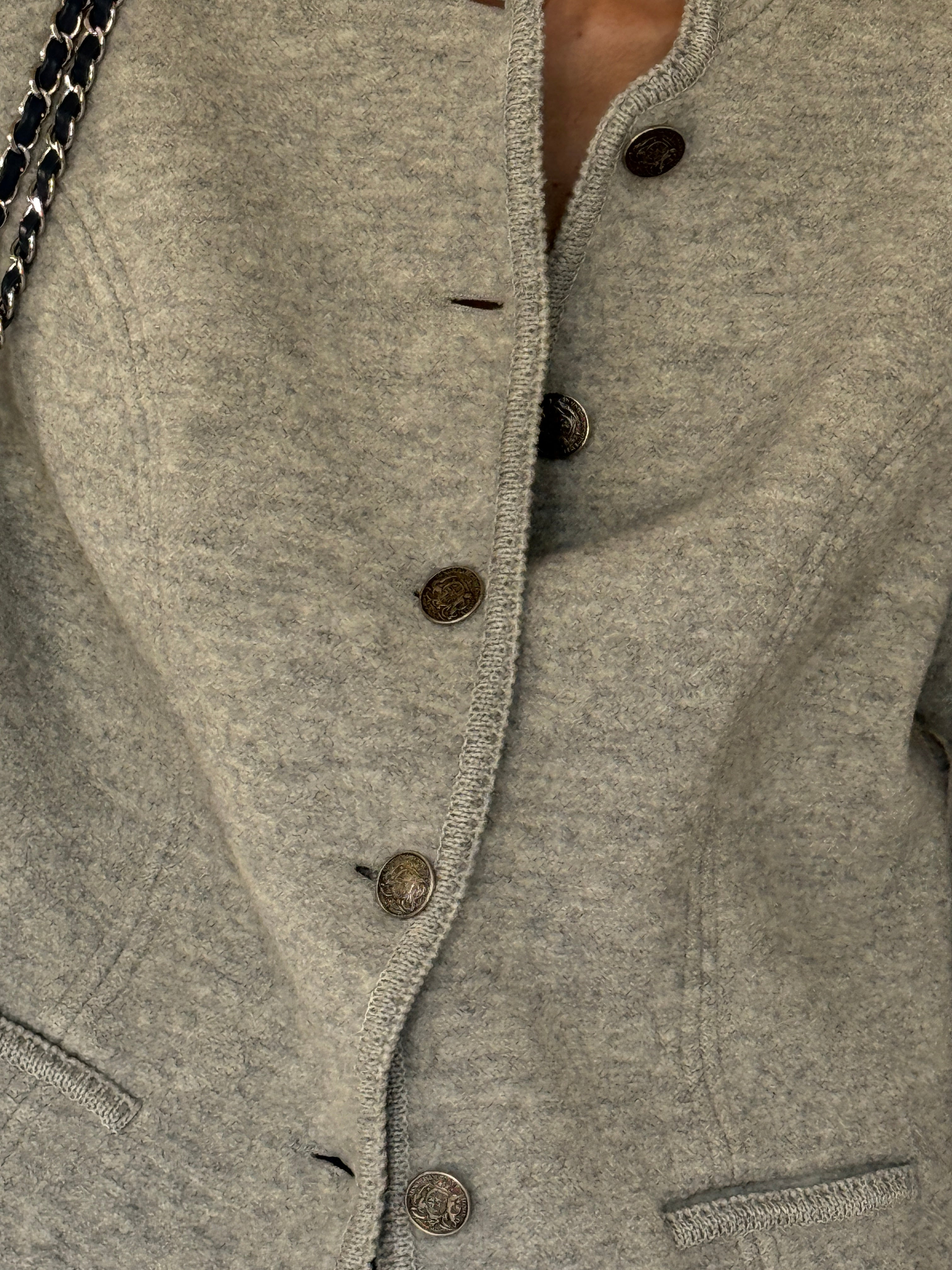 Vintage gray wool buttoned jacket front view