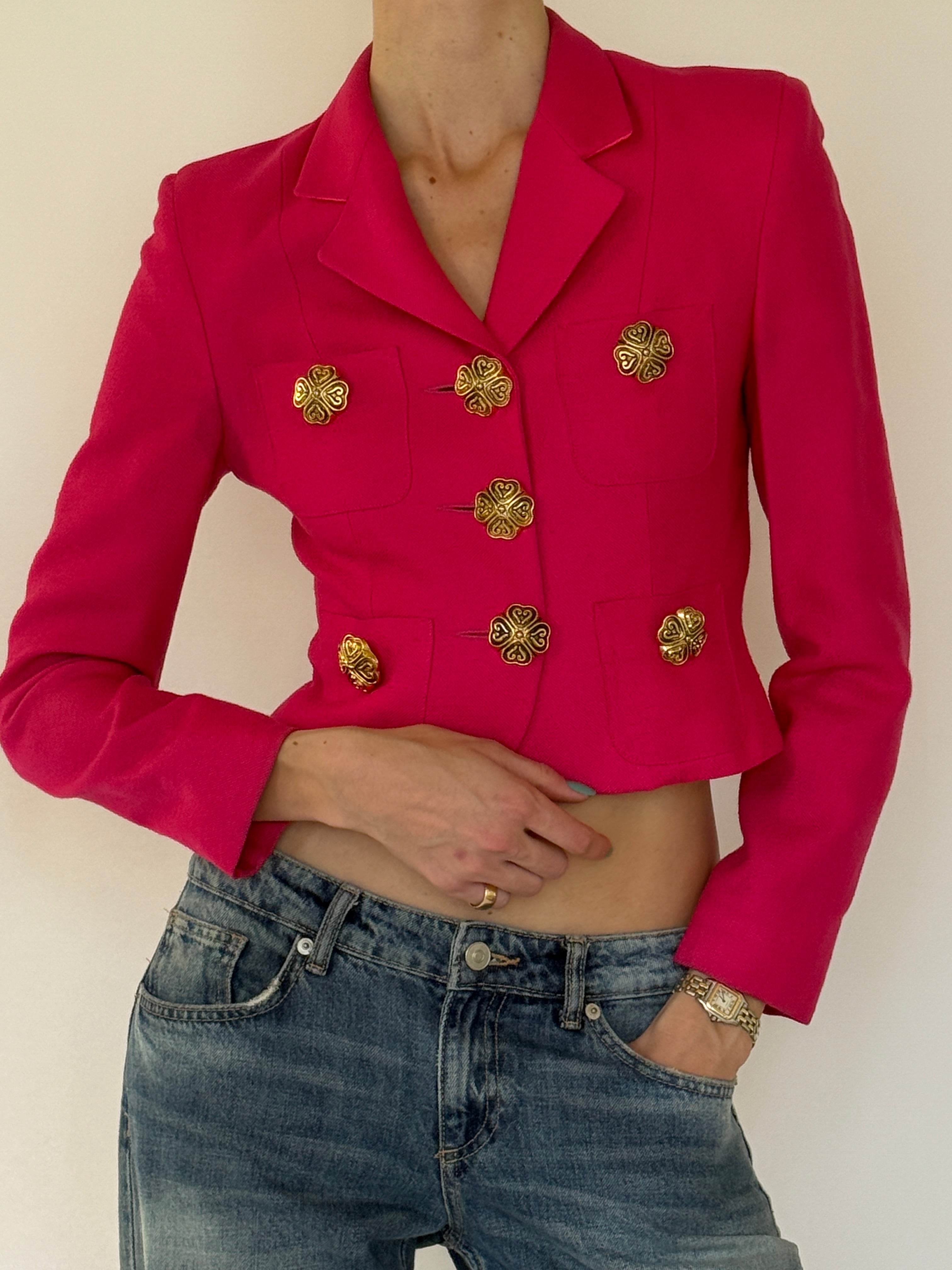 Vintage Moschino pink cropped jacket front view