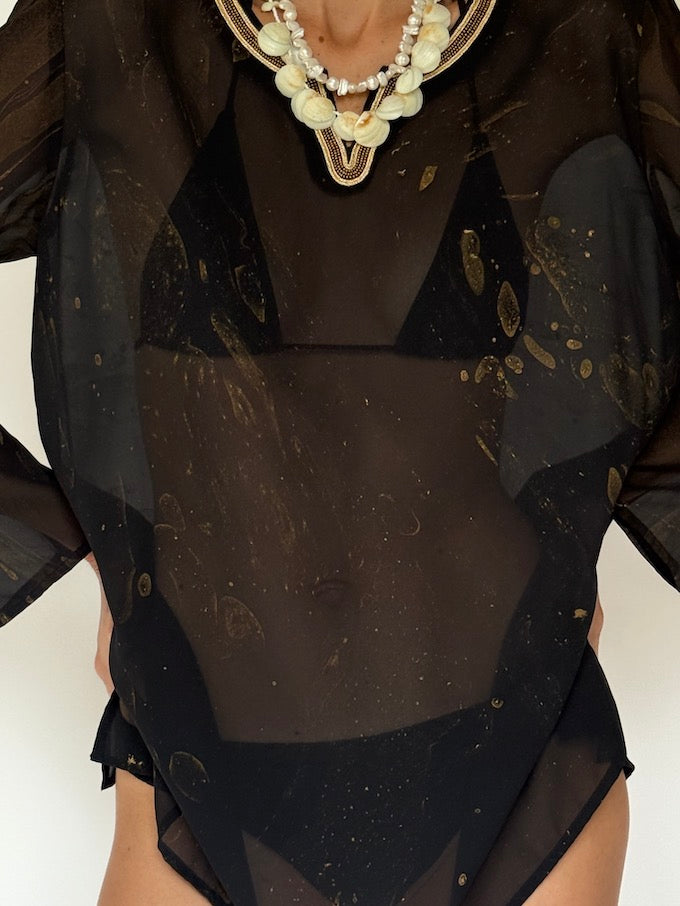 Vintage Sheer Black and Gold Swim Cover-Up