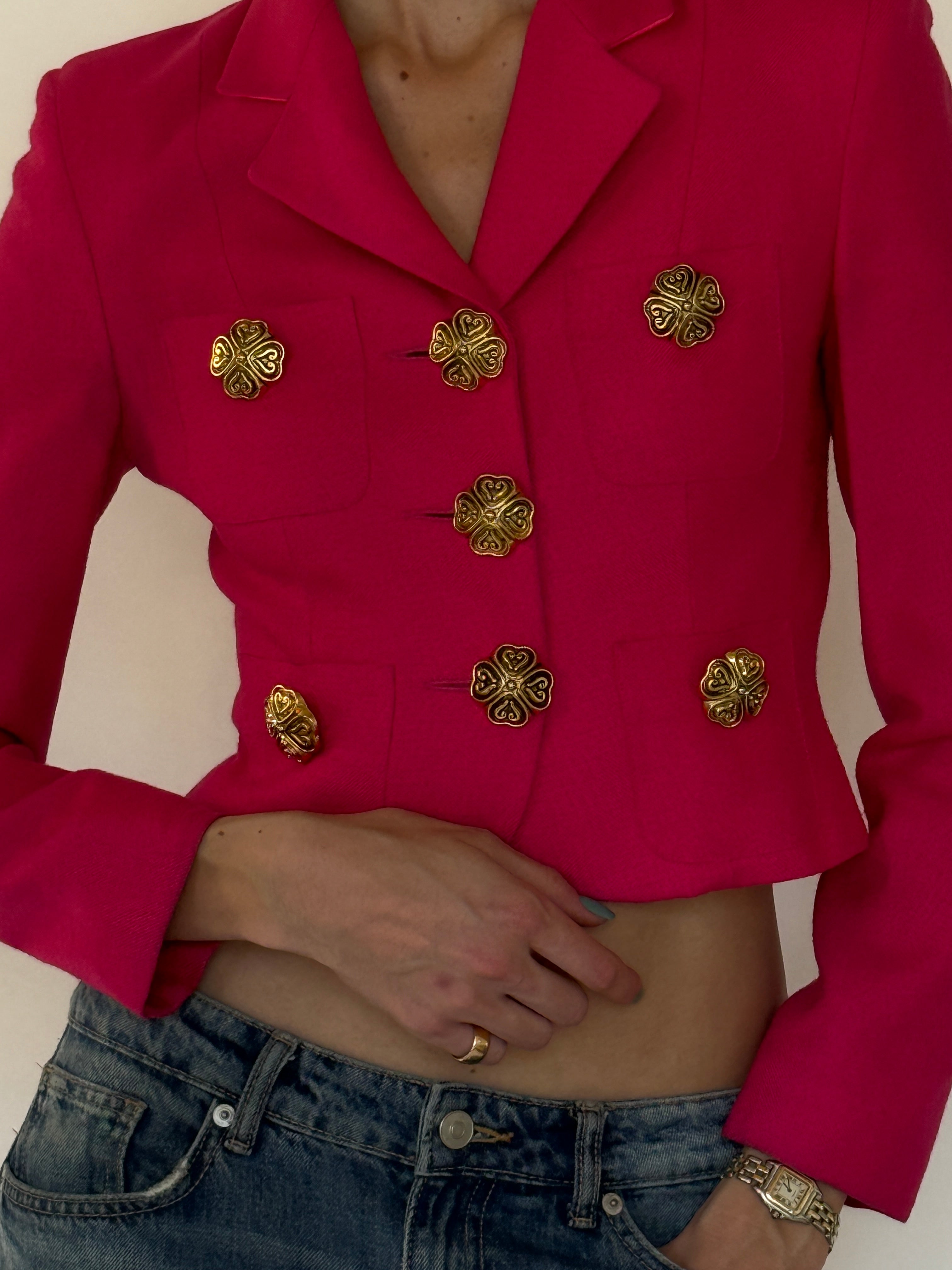 Vintage Moschino pink cropped jacket front view
