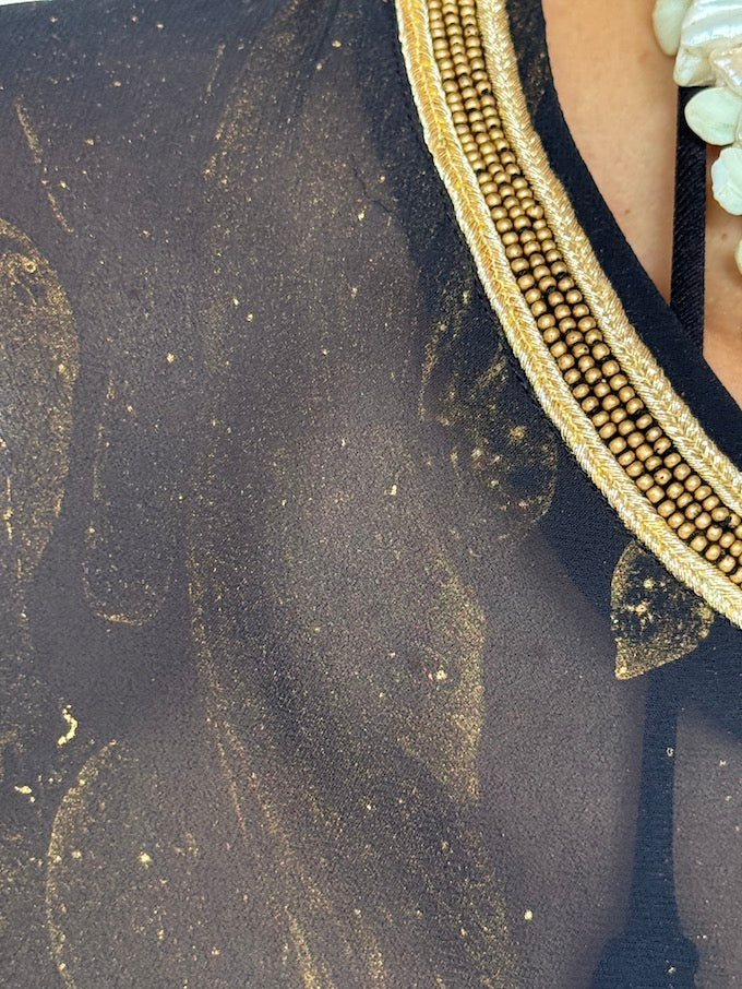 Vintage Sheer Black and Gold Swim Cover-Up