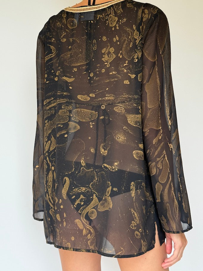 Vintage Sheer Black and Gold Swim Cover-Up