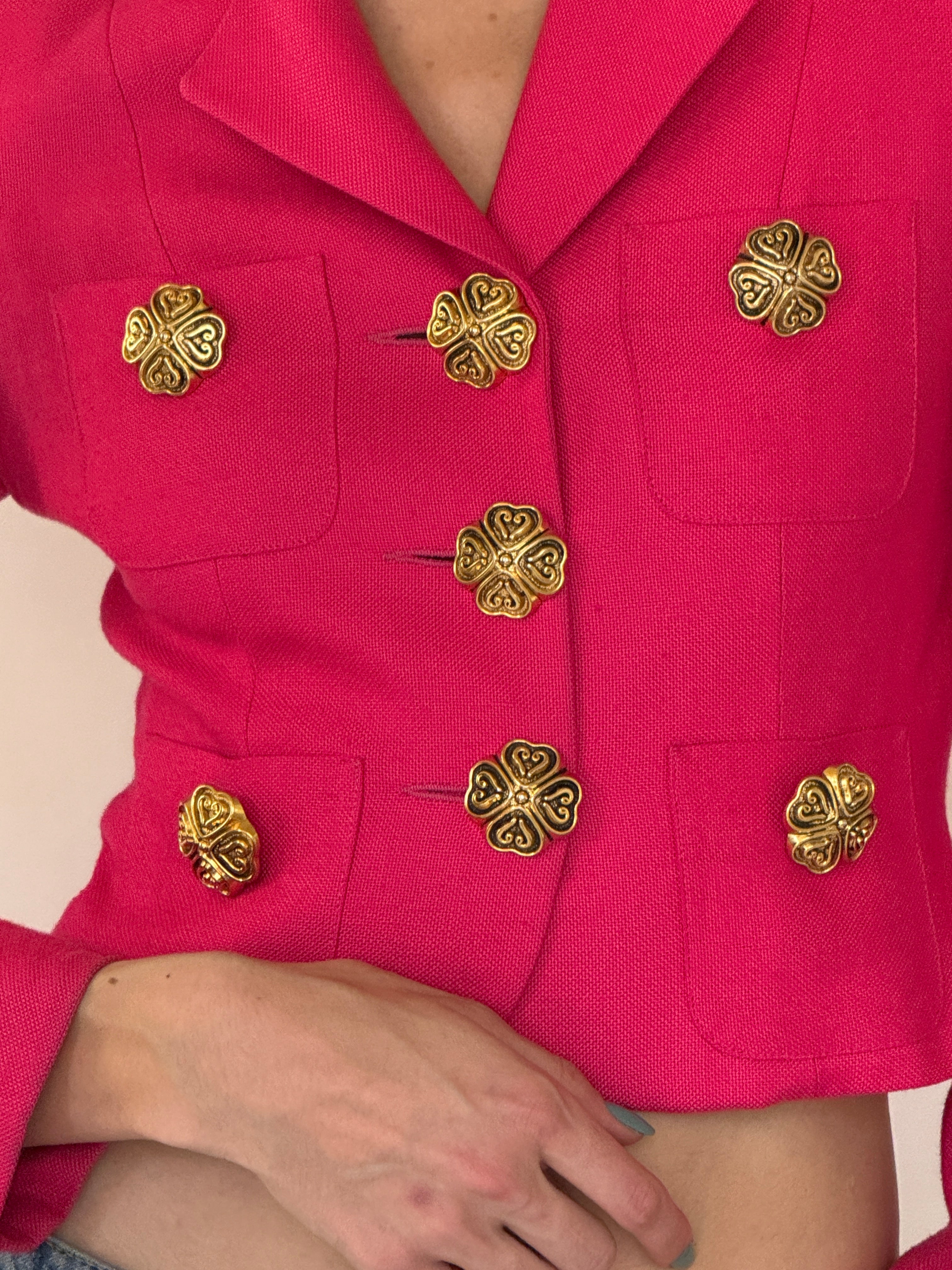 Vintage Moschino pink jacket fabric close-up