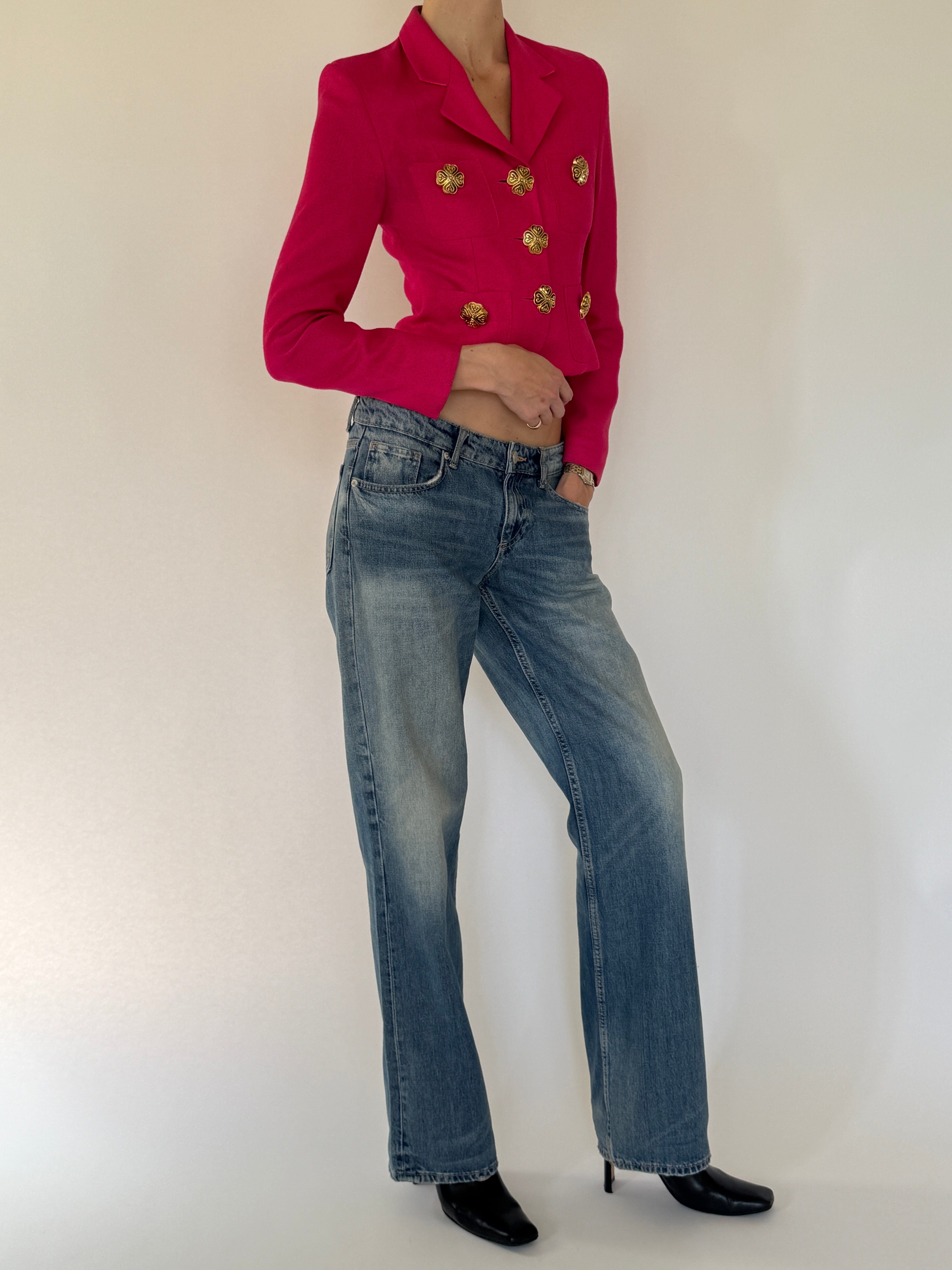 Vintage Moschino pink cropped jacket full view