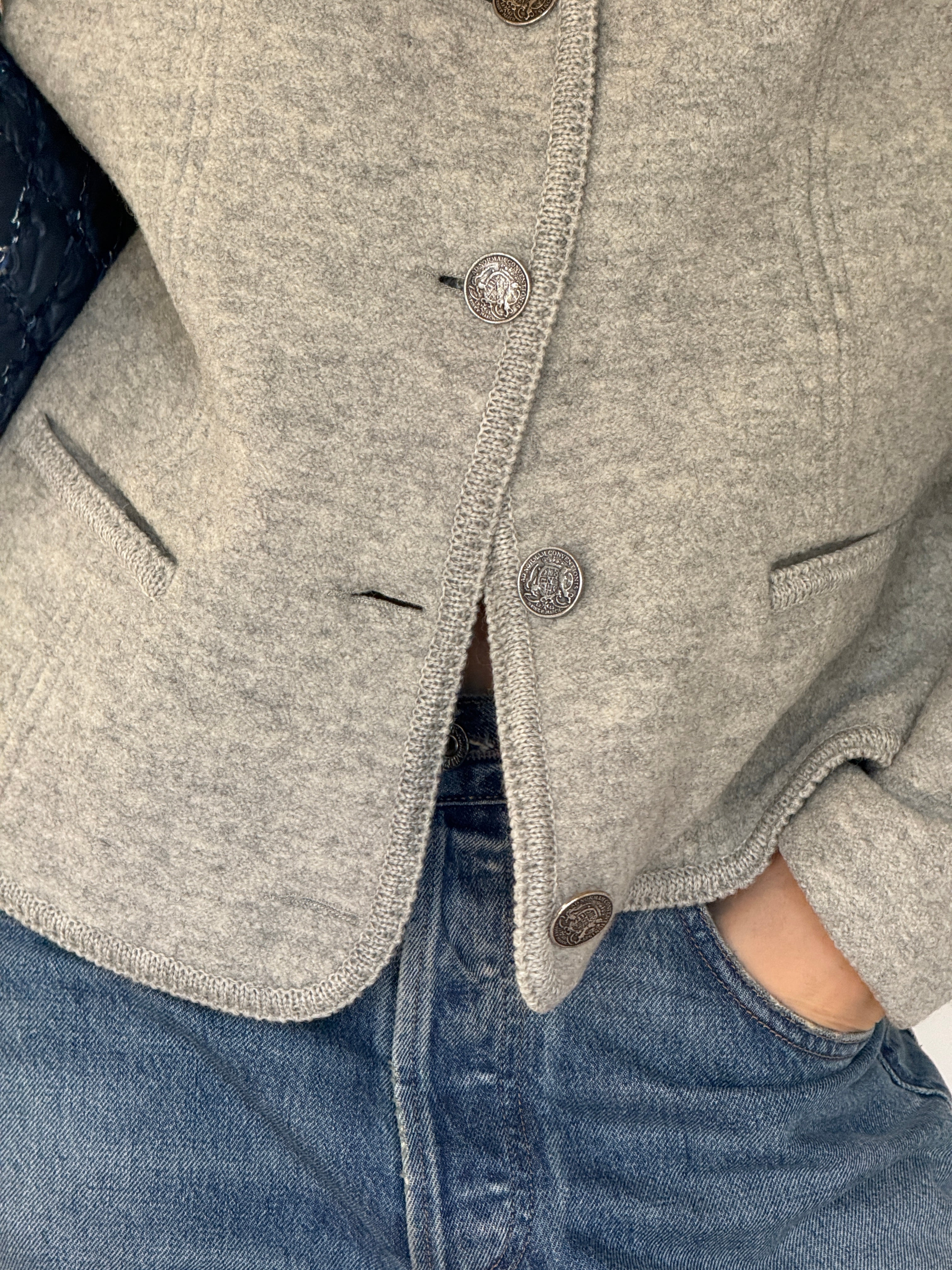 Vintage gray wool jacket fabric close-up