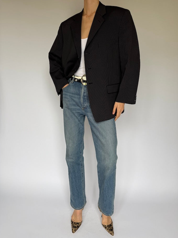 Vintage Pinstripe Blazer Black 6003