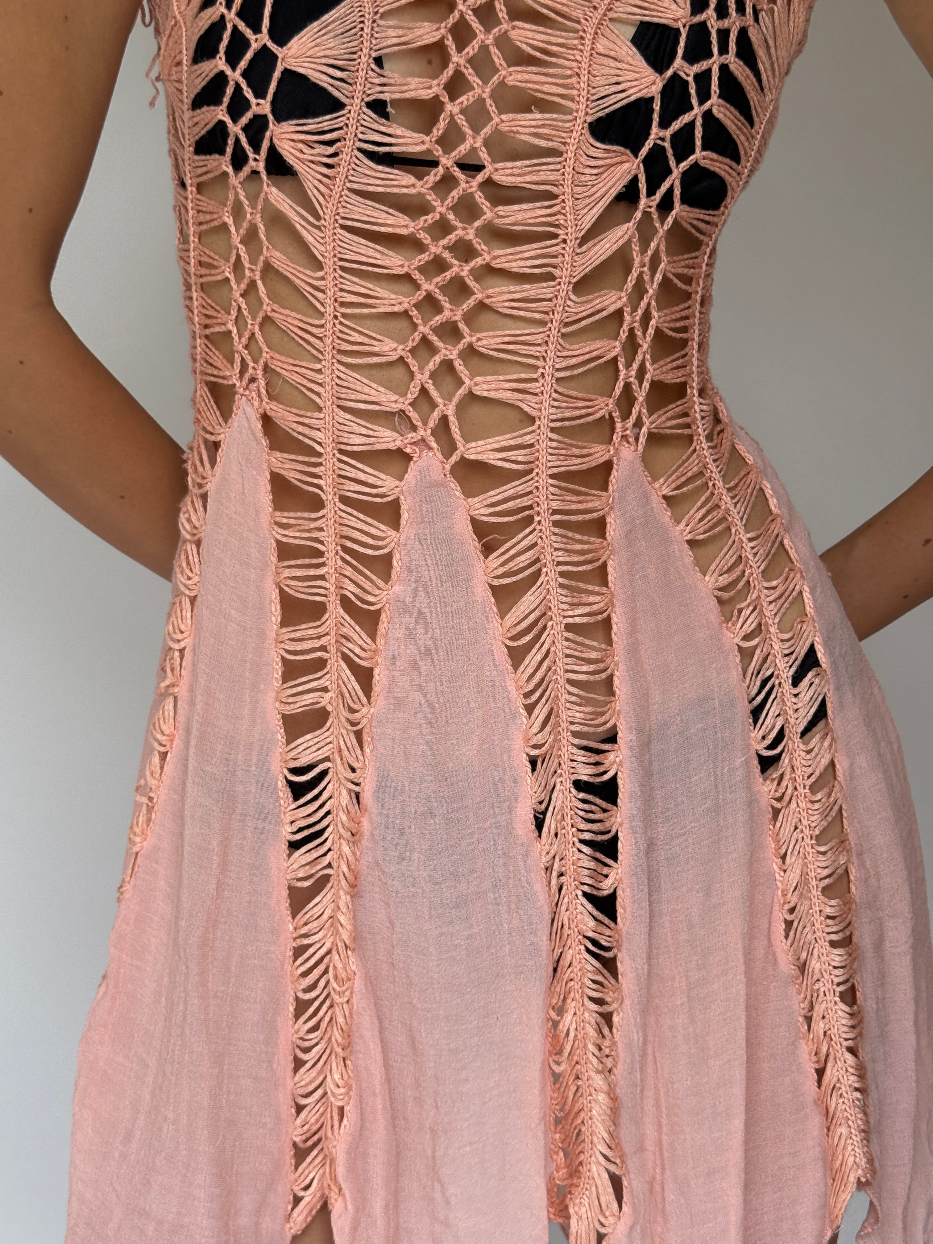 Vintage open-weave crochet detail close-up