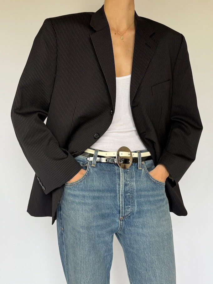 Vintage Pinstripe Blazer Black 6003