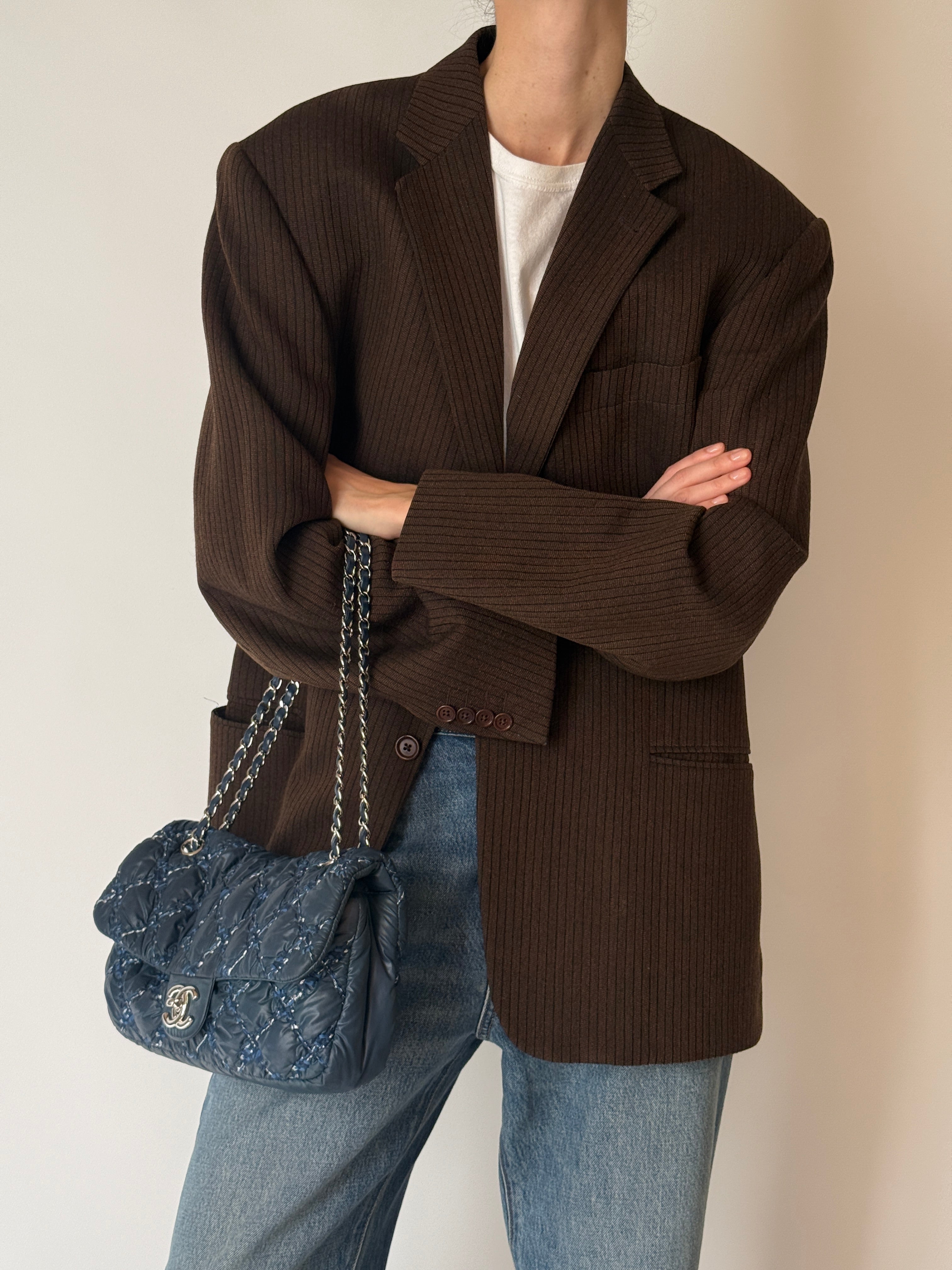 Vintage brown ribbed blazer front view