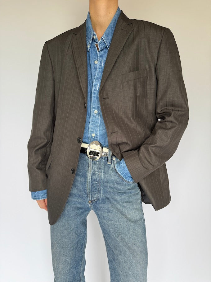 Vintage Pinstripe Blazer Dark Brown 5966