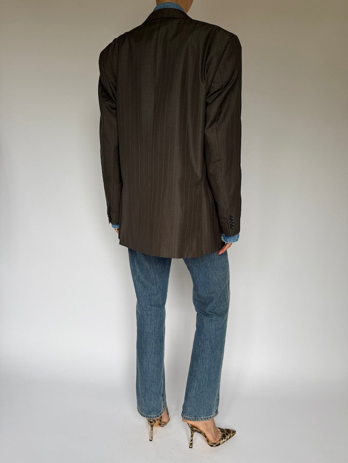 Vintage Pinstripe Blazer Dark Brown 5966