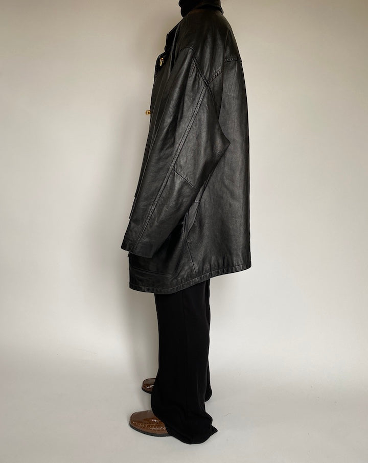 VINTAGE BLACK OVERSIZED LEATHER JACKET 2186