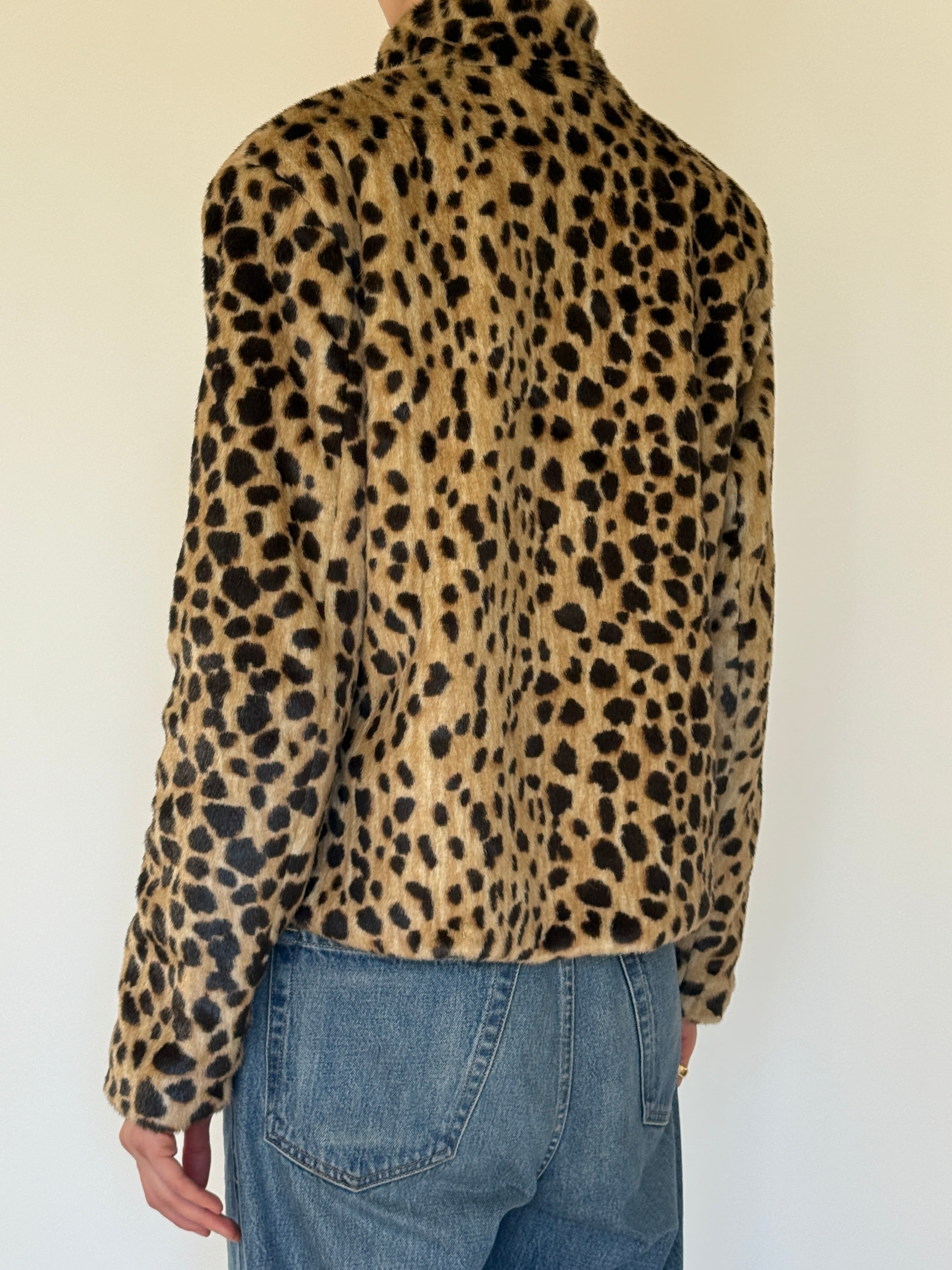 Vintage leopard faux fur jacket back view