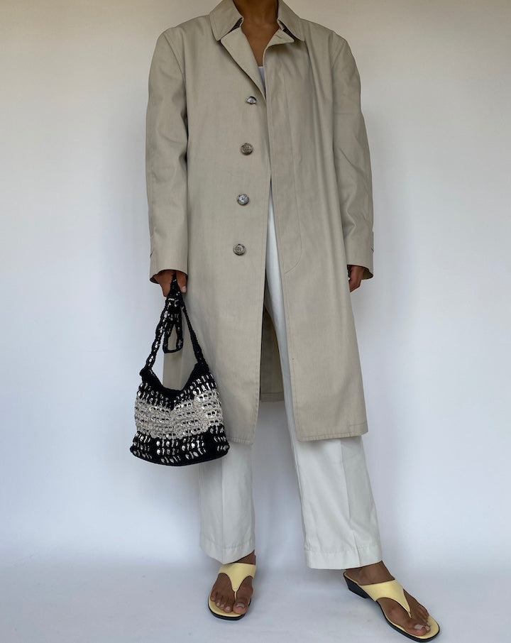 VINTAGE BEIGE AND BLACK CROCHET BAG 3295