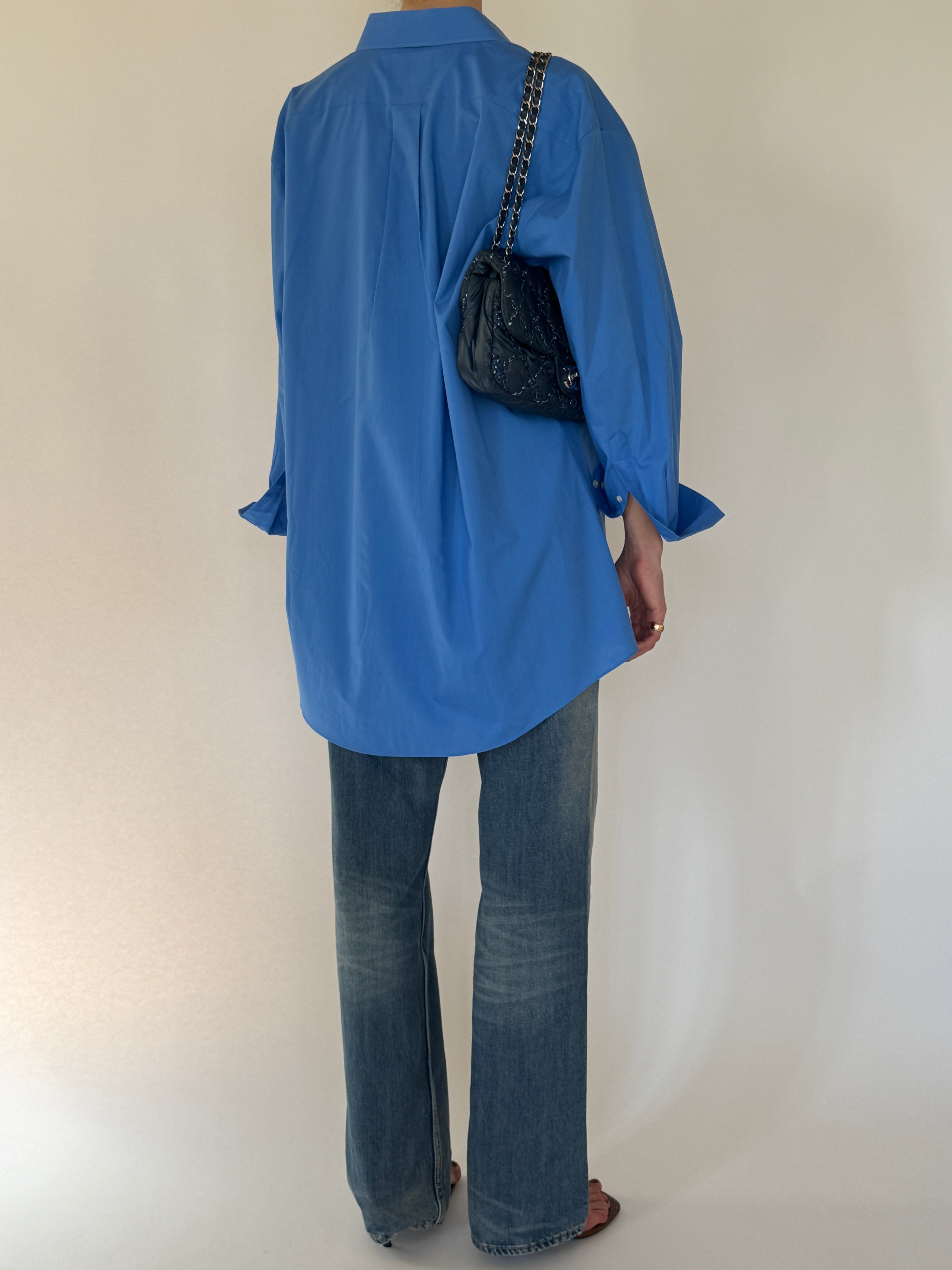 Vintage oversized blue button up shirt back view