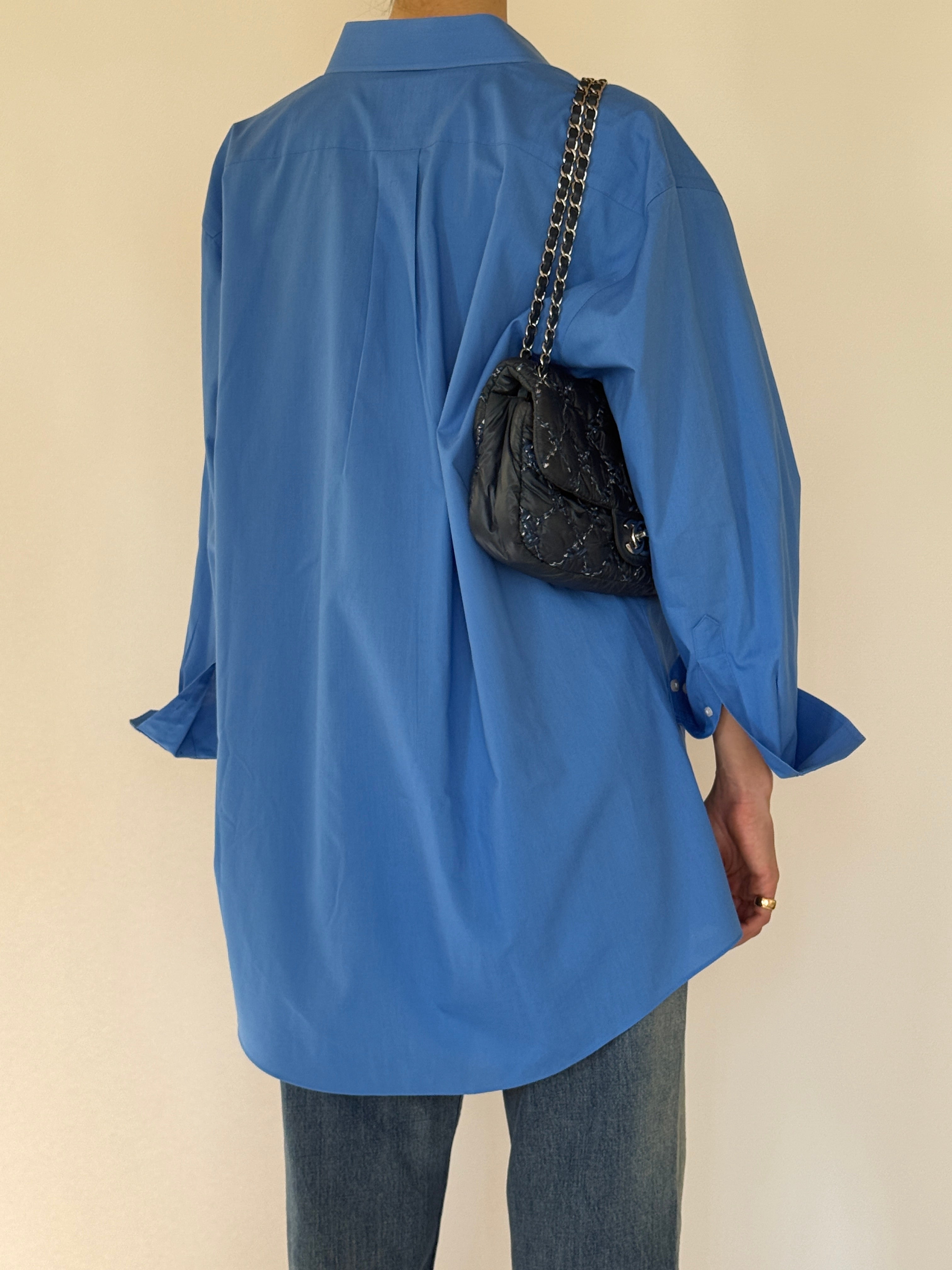 Vintage oversized blue button up shirt back view