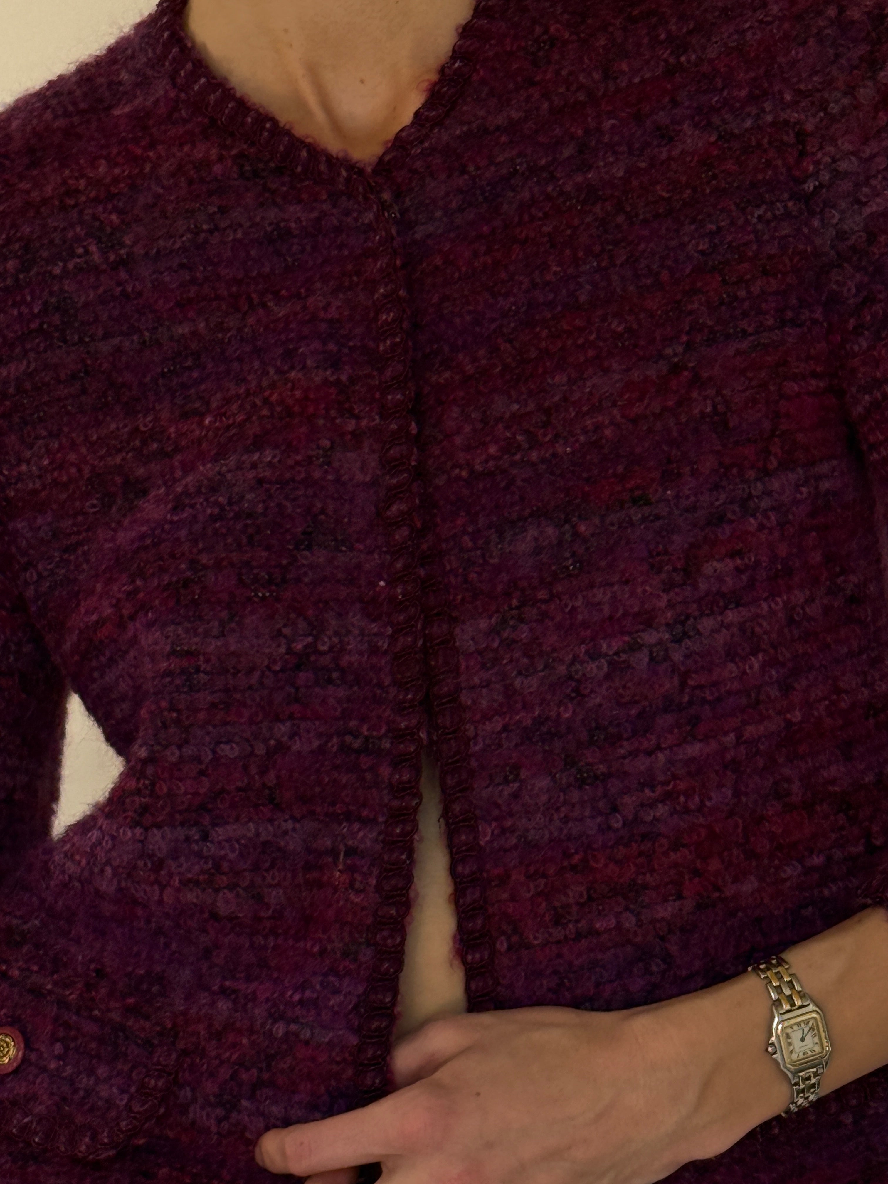 Vintage purple bouclé fabric close-up texture