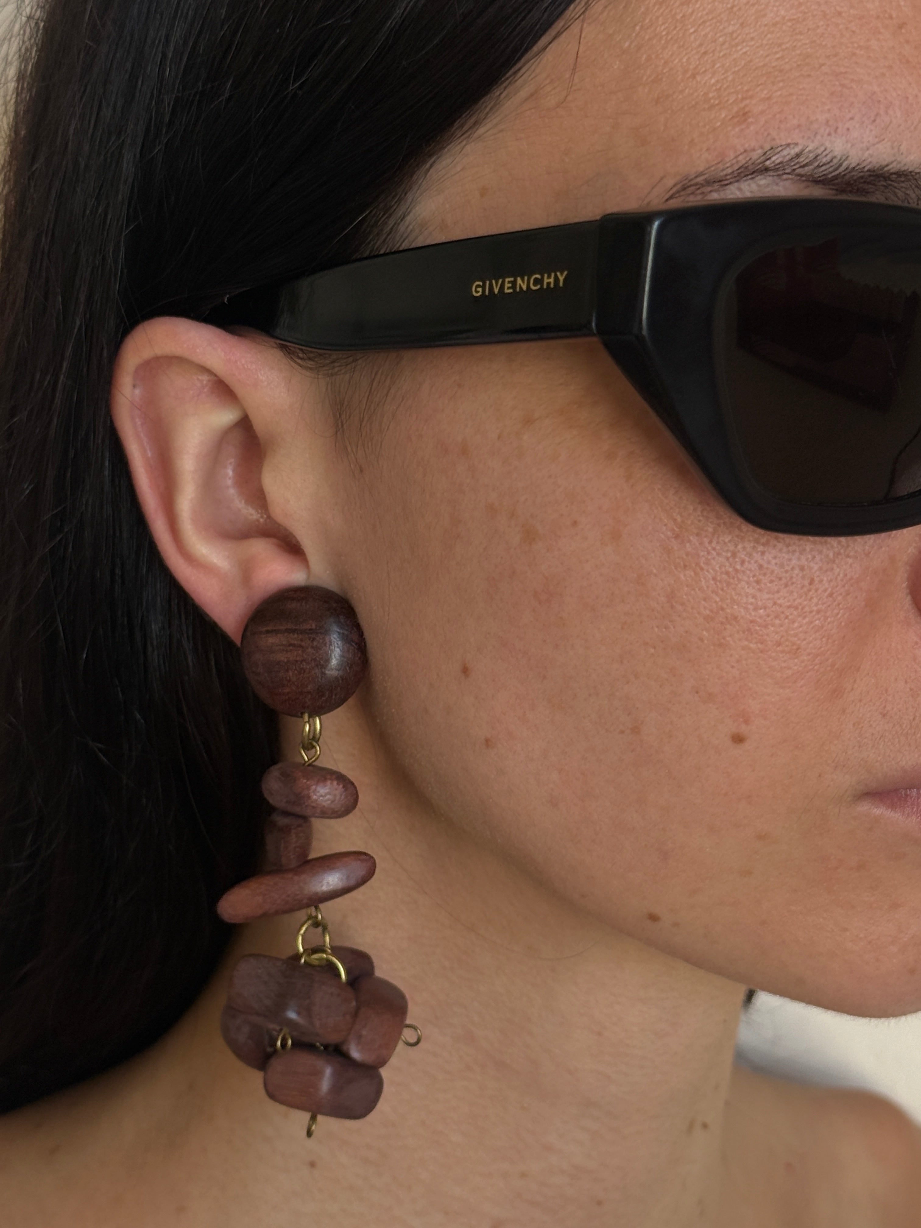 Vintage Handcrafted Earrings Featuring Rich, Dark Wood Beads