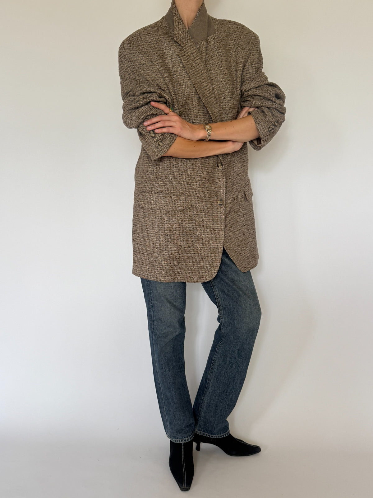 Vintage oversized silk blazer brown side view