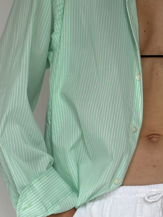 Vintage pinstriped shirt green & white 6221