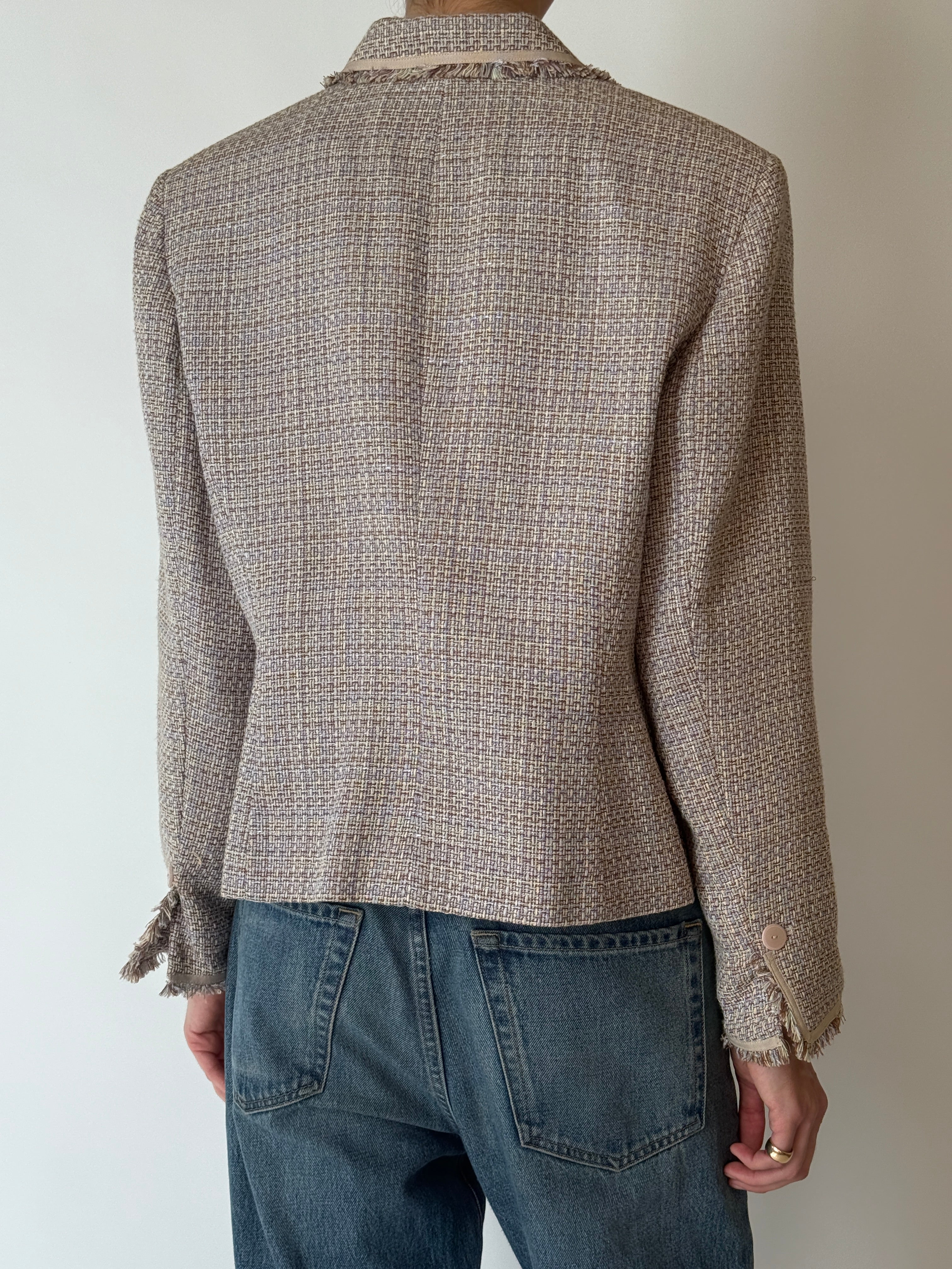 Vintage beige tweed blazer back view