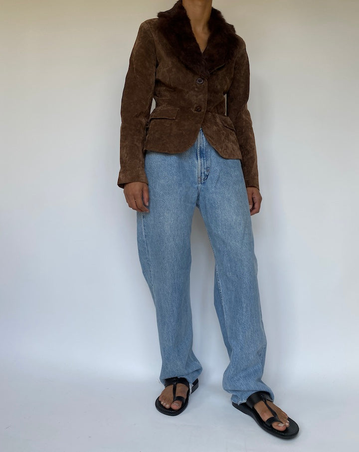 VINTAGE SUEDE LEATHER JACKET WITH A FUR COLLAR 3298