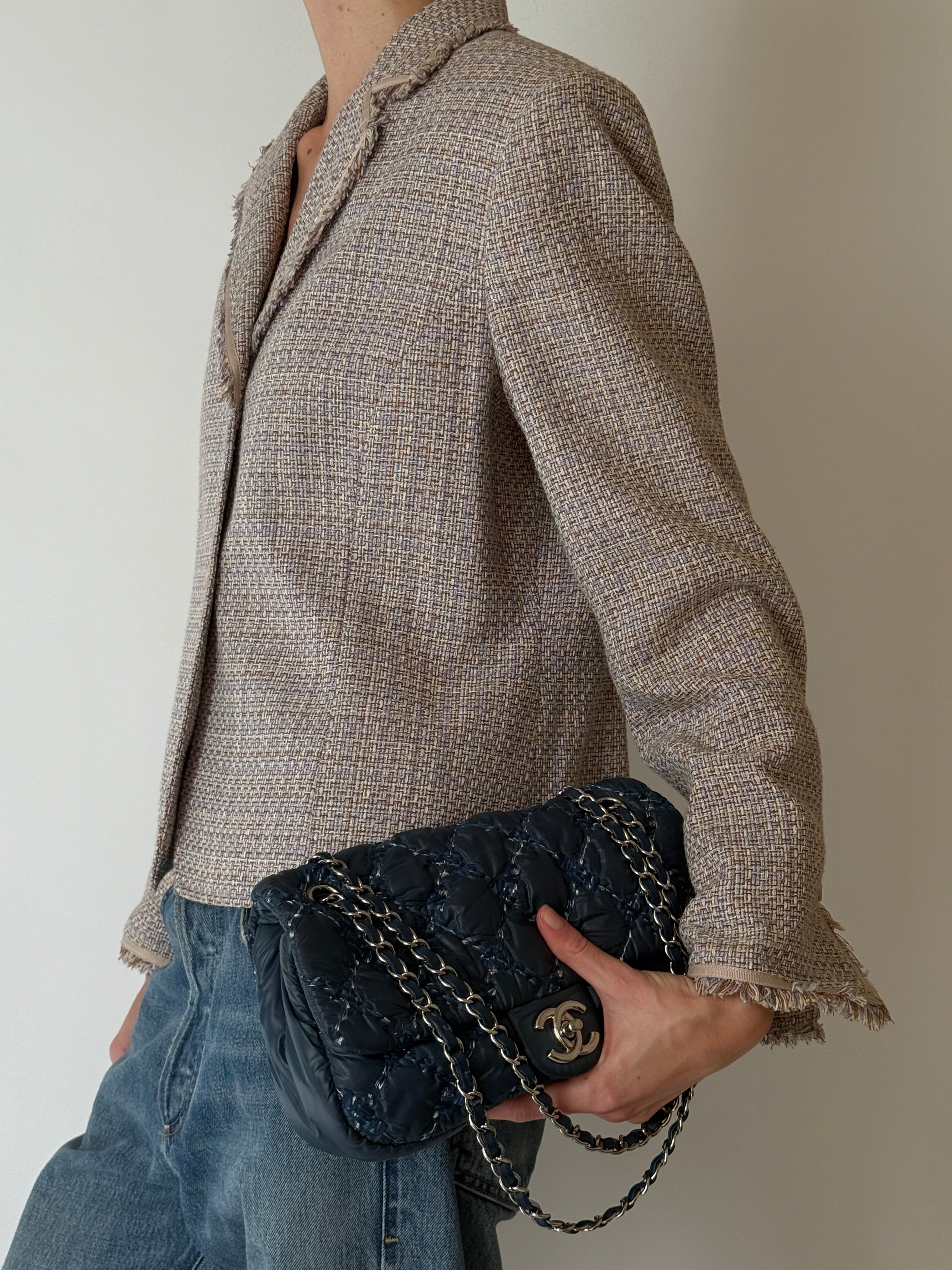 Vintage beige tweed blazer side view