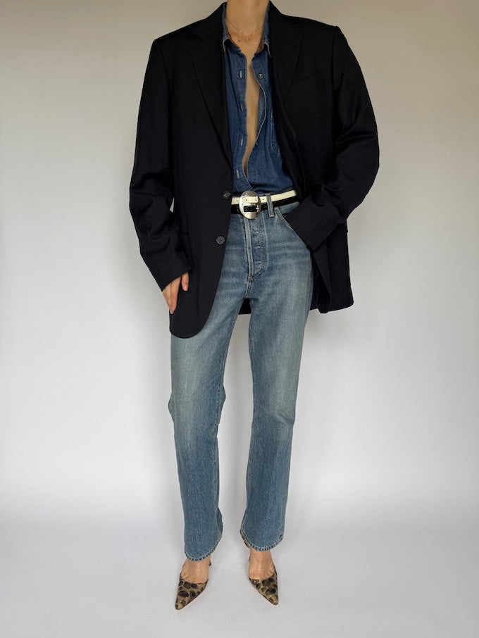 Vintage Checked Blazer Navy 5963