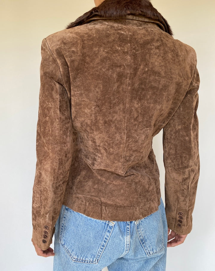VINTAGE SUEDE LEATHER JACKET WITH A FUR COLLAR 3298