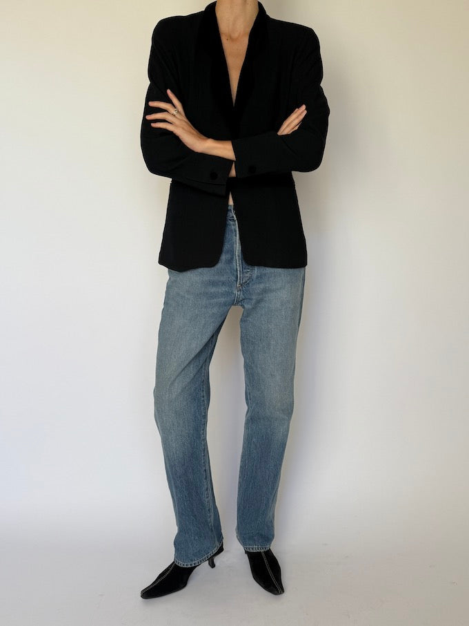Vintage Black Blazer with Velvet Lapel 6596