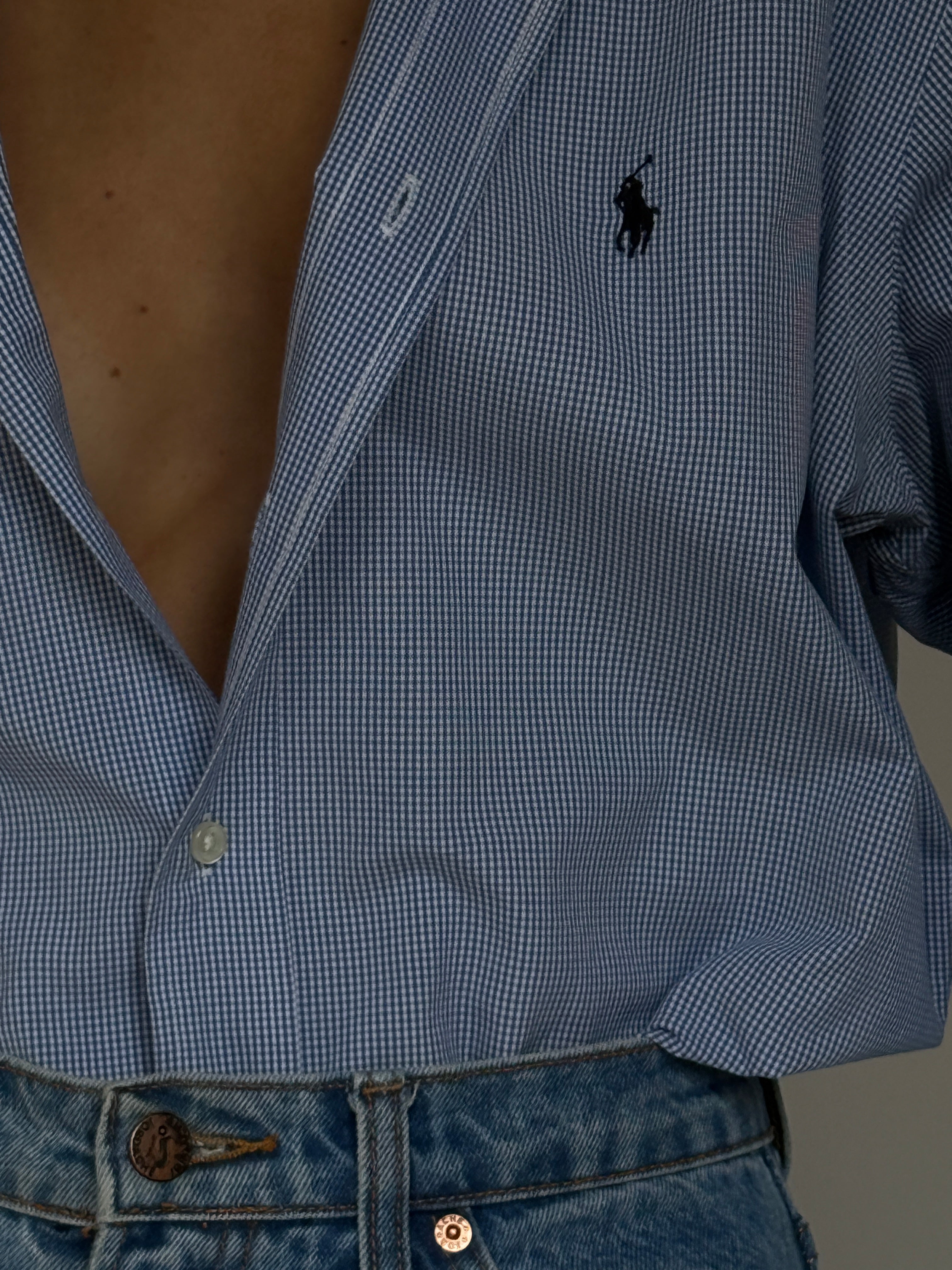 Vintage Striped Gingham Ralph Lauren Shirt Blue 6443