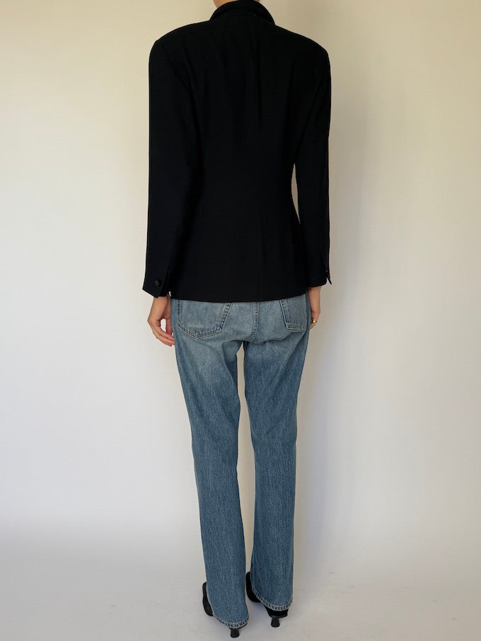 Vintage Black Blazer with Velvet Lapel 6596