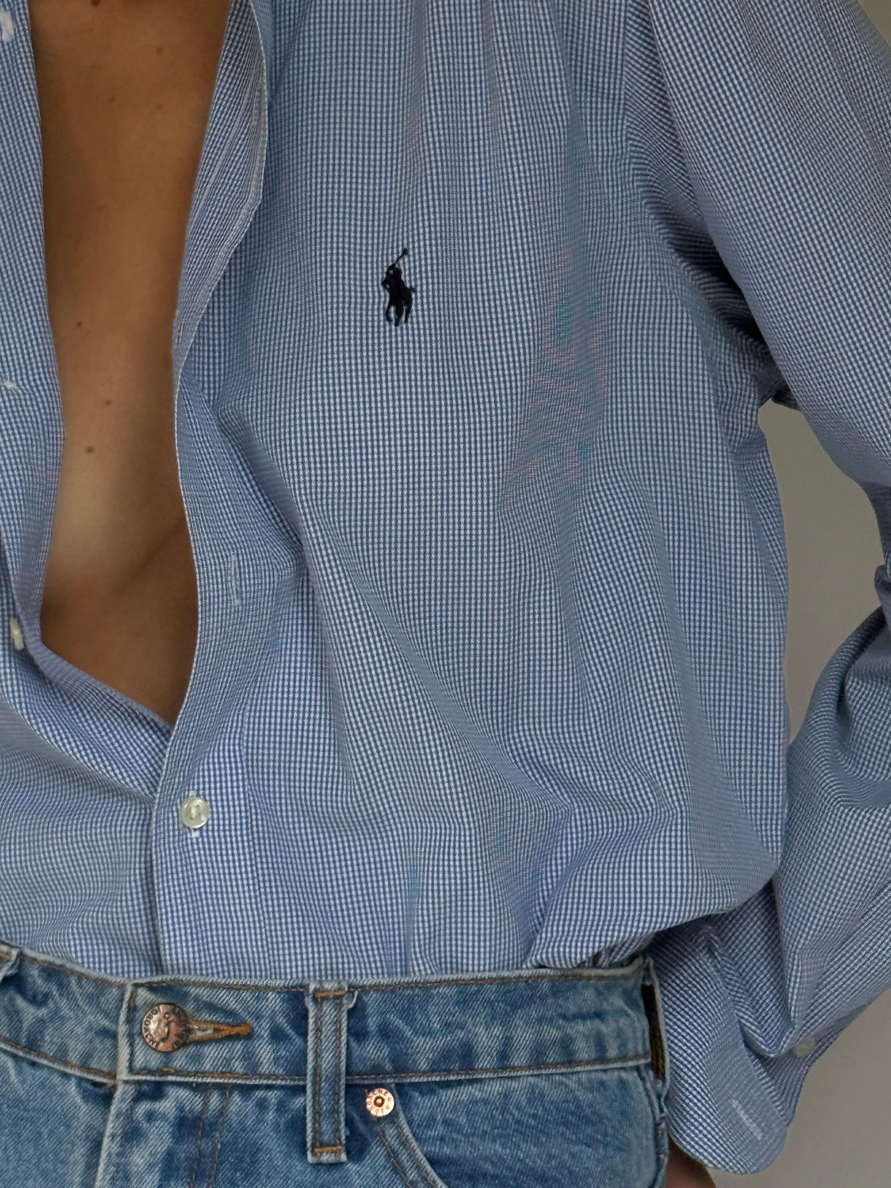 Vintage Striped Gingham Ralph Lauren Shirt Blue 6443