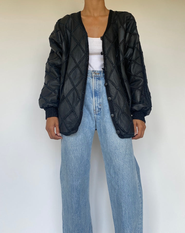 VINTAGE OVERSIZED CROCHET LEATHER JACKET 3301