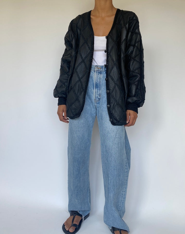 VINTAGE OVERSIZED CROCHET LEATHER JACKET 3301