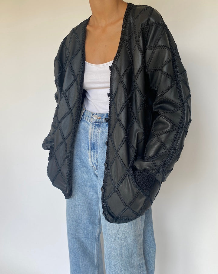 VINTAGE OVERSIZED CROCHET LEATHER JACKET 3301