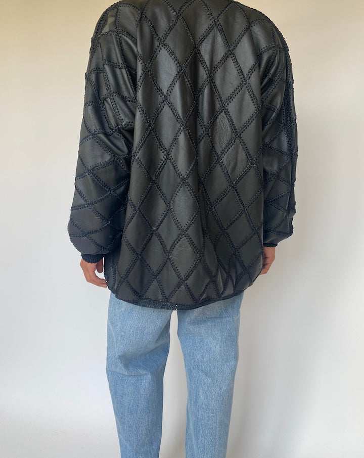 VINTAGE OVERSIZED CROCHET LEATHER JACKET 3301