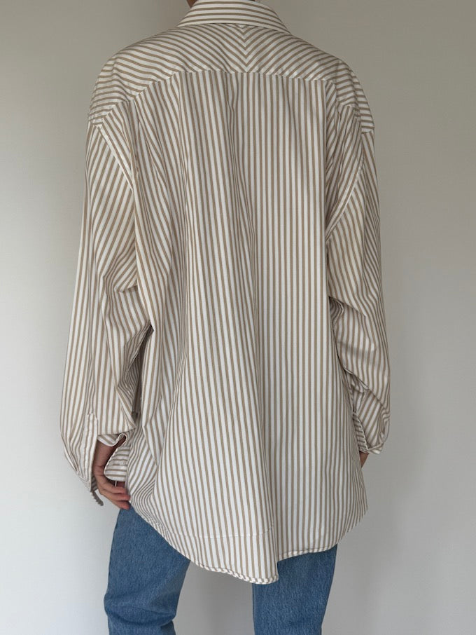 Vintage Striped Cotton Button-Up Beige & White 6405