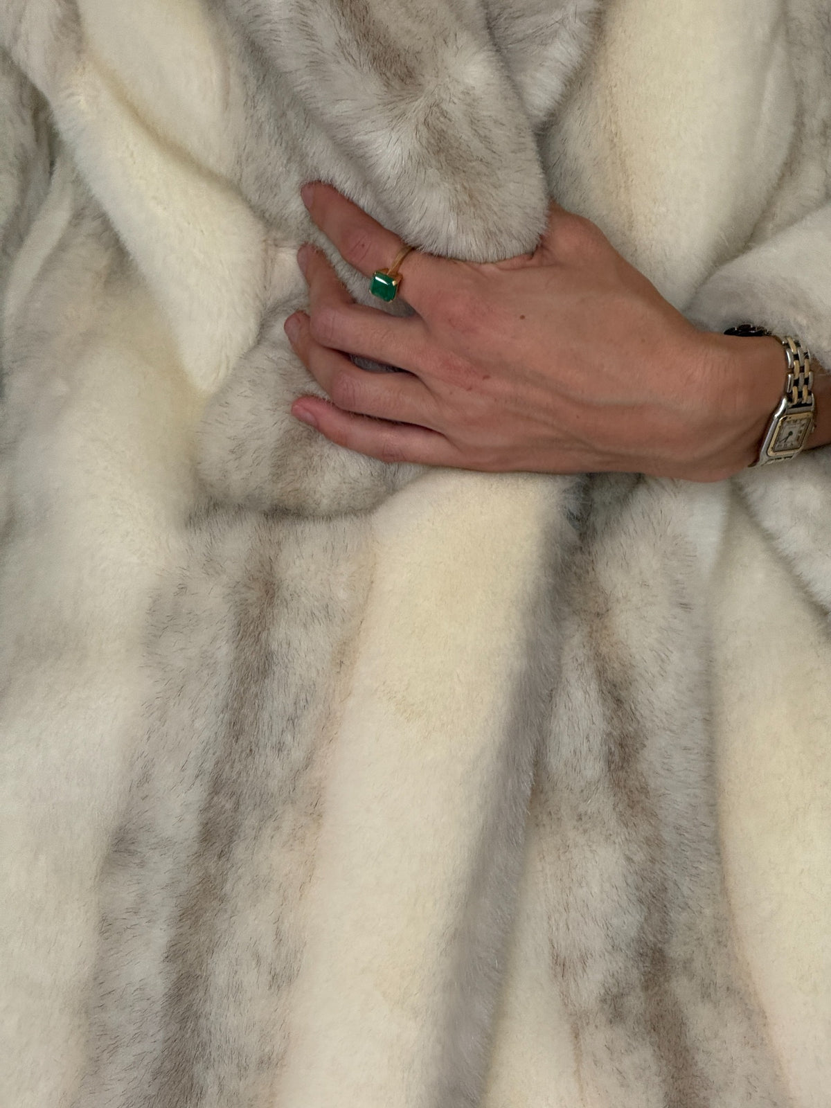 Vintage faux fur coat ivory and taupe lapel detail