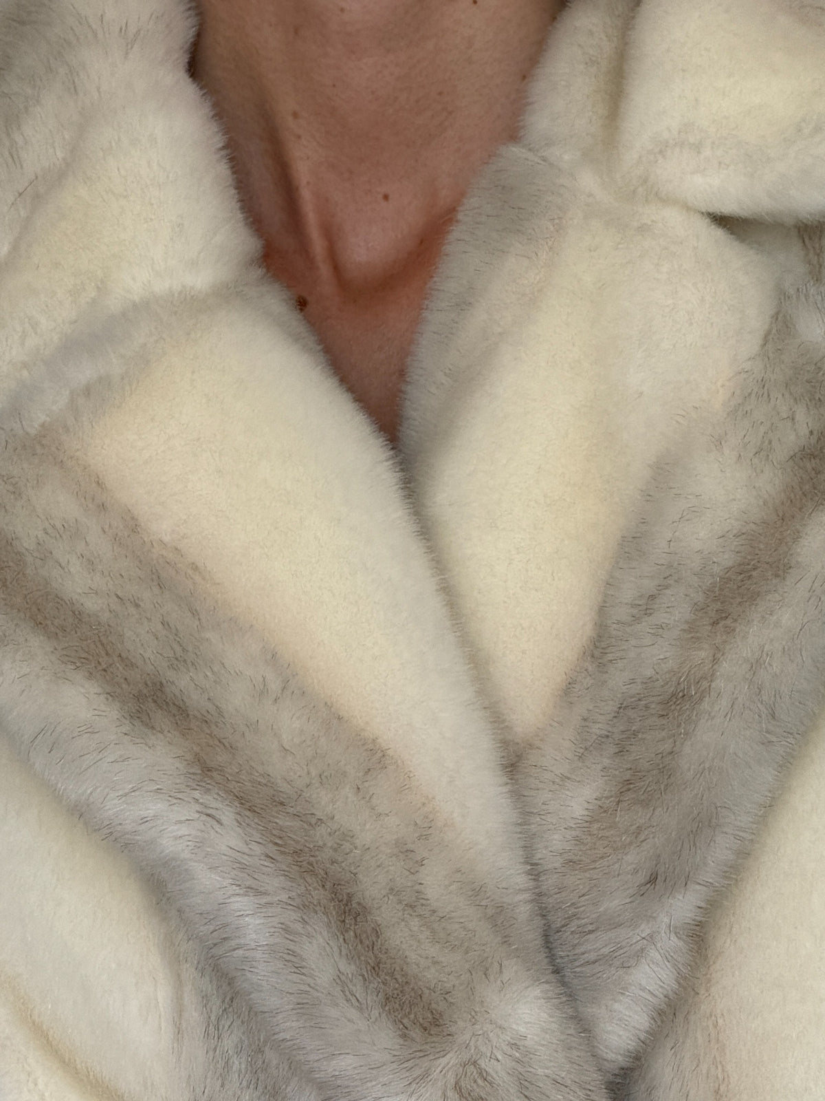 Vintage faux fur coat ivory and taupe back view